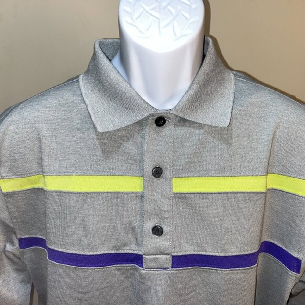 ⛳️ FootJoy FJ Men’s Gray Purple Yellow Striped Golf Polo Shirt M Mint